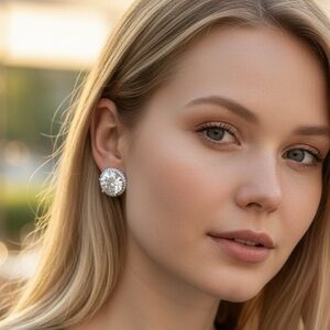 Large round clear CZ sterling silver earrings